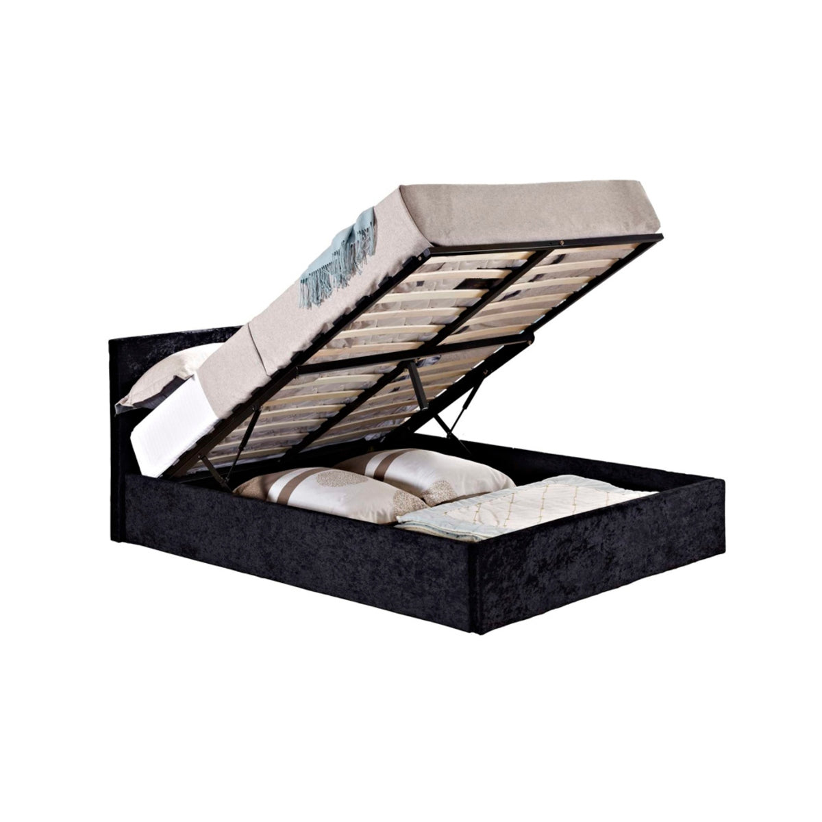 2026 Berlin Fabric Ottoman Bed - Black Crushed Velvet