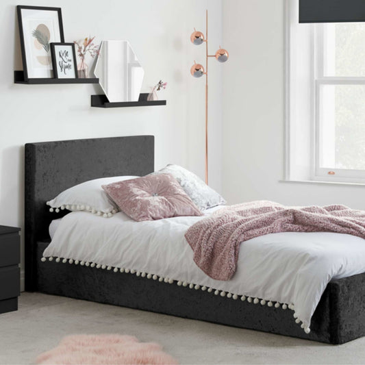 2026 Berlin Fabric Ottoman Bed - Black Crushed Velvet