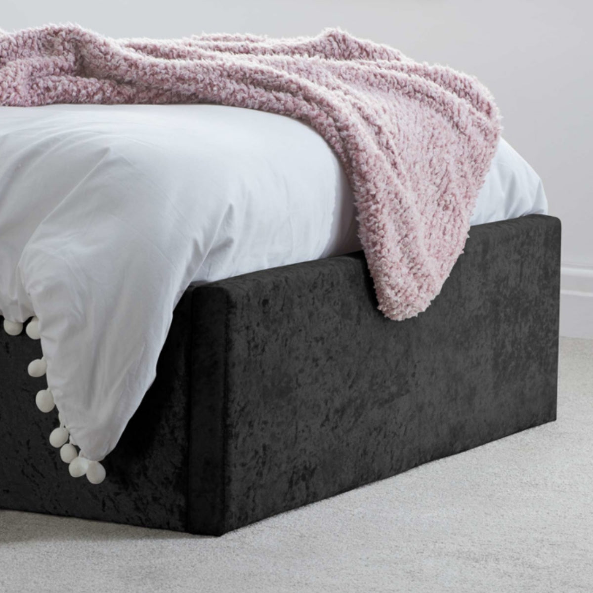 2026 Berlin Fabric Ottoman Bed - Black Crushed Velvet