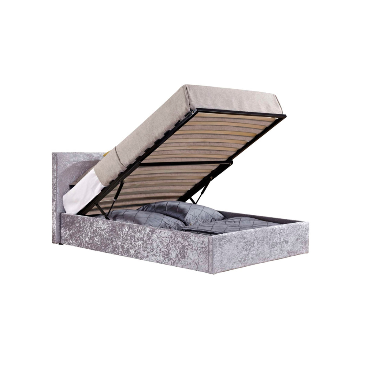 2026 Berlin Fabric Ottoman Bed - Steel Crushed Velvet