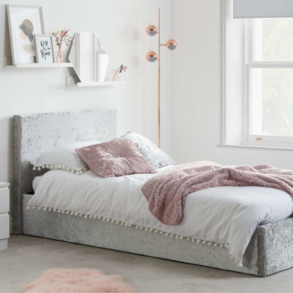 2026 Berlin Fabric Ottoman Bed - Steel Crushed Velvet