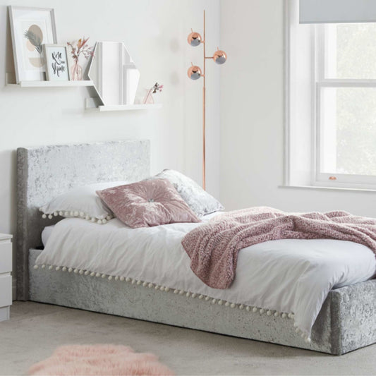 2026 Berlin Fabric Ottoman Bed - Steel Crushed Velvet