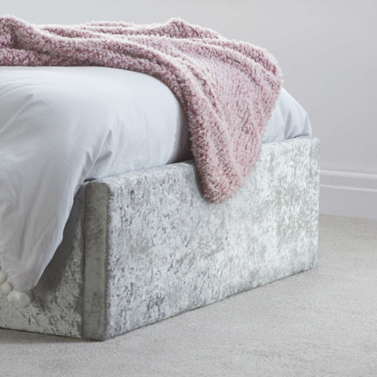 2026 Berlin Fabric Ottoman Bed - Steel Crushed Velvet