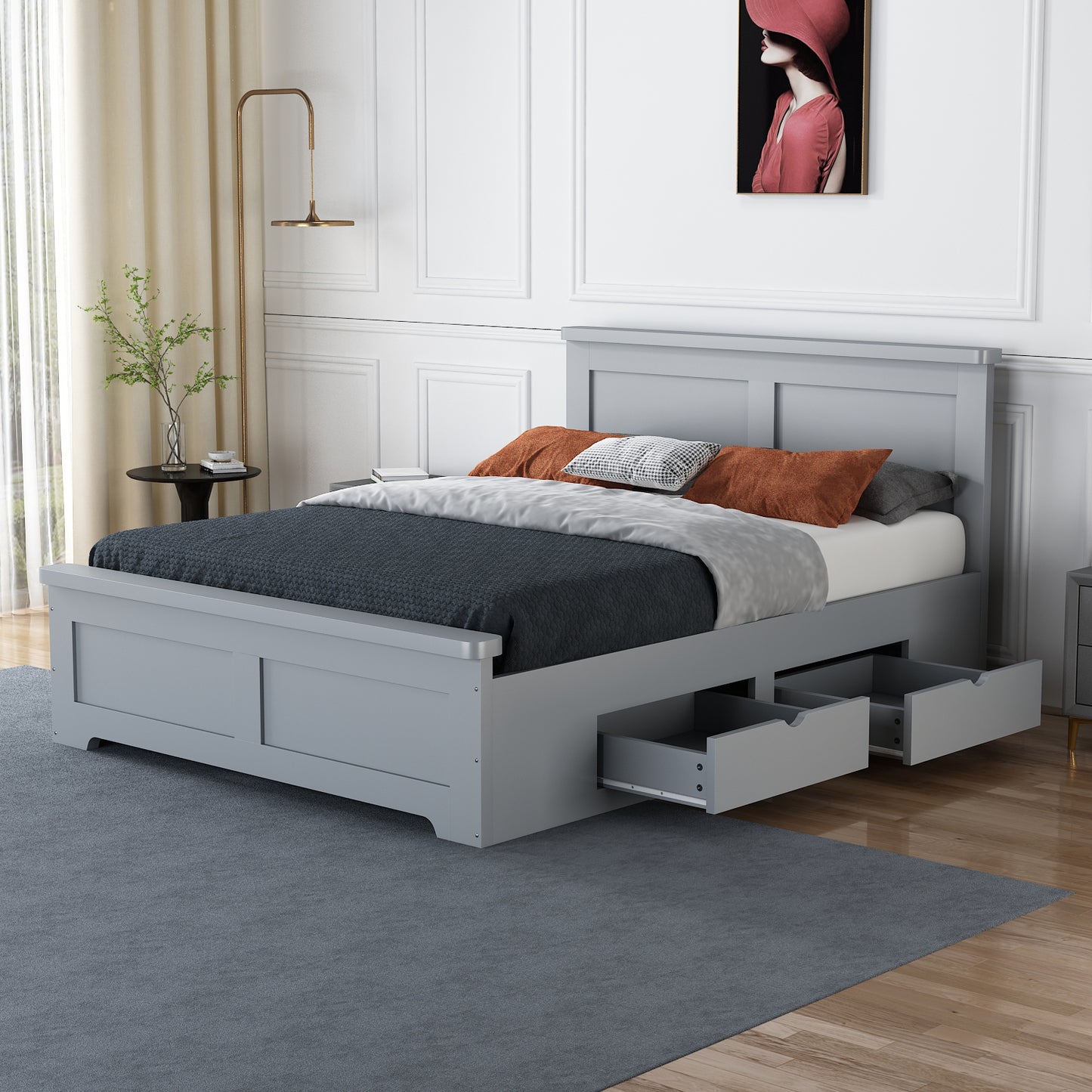 2026 Canterbury 4 Drawer Wooden Bed Frame in Grey