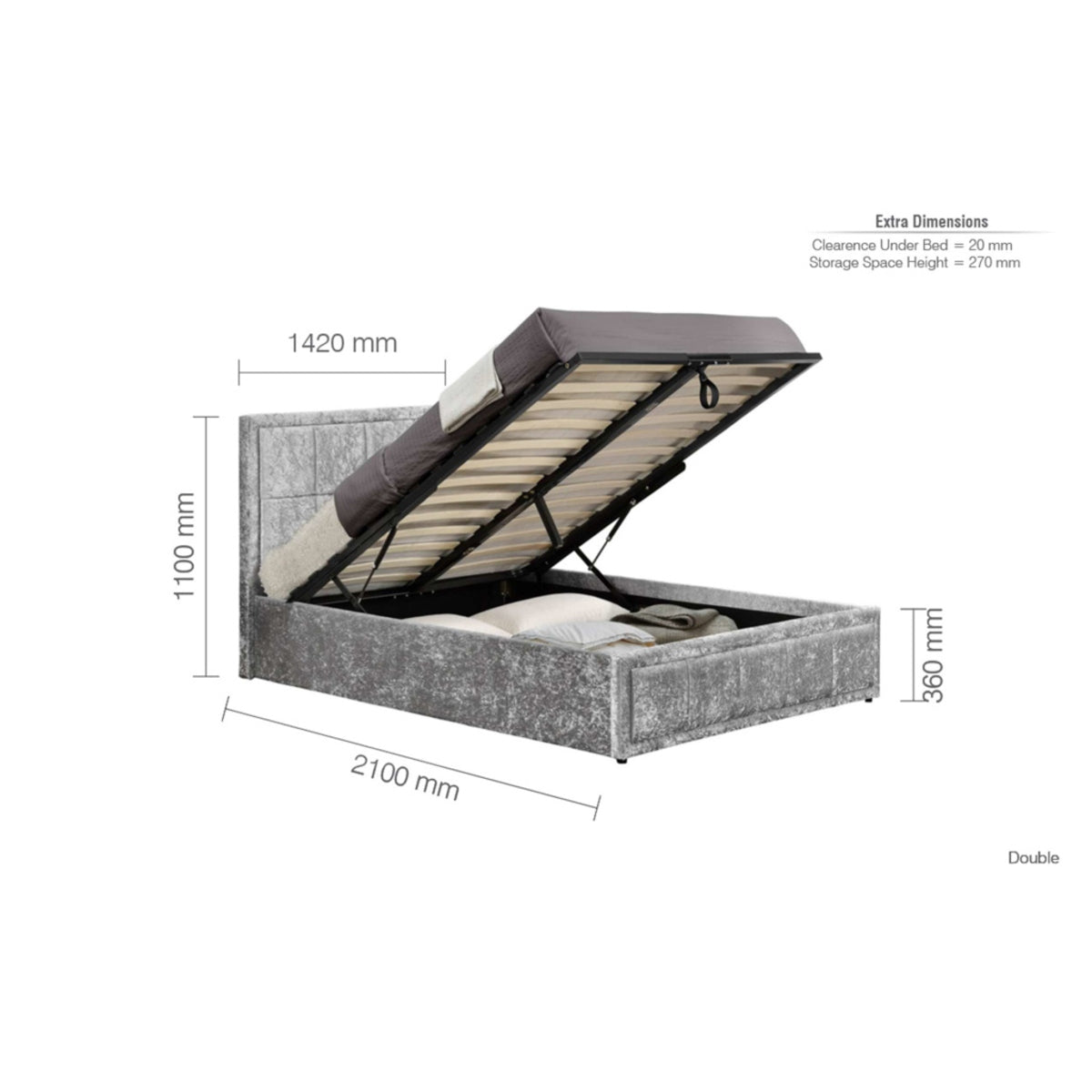 2026 Hannover Fabric Ottoman Bed - Steel Crushed
