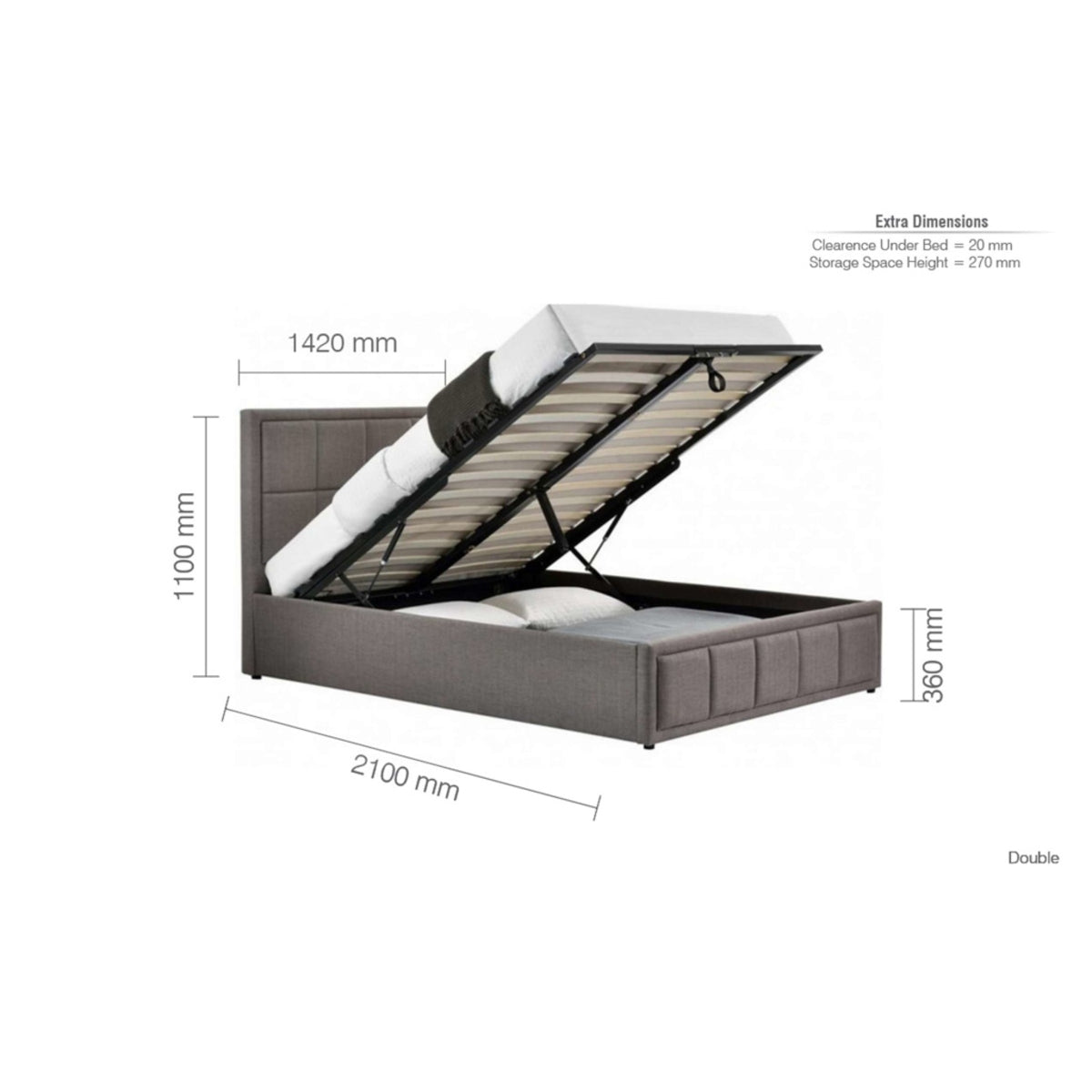 2026 Hannover Fabric Ottoman Bed - Grey