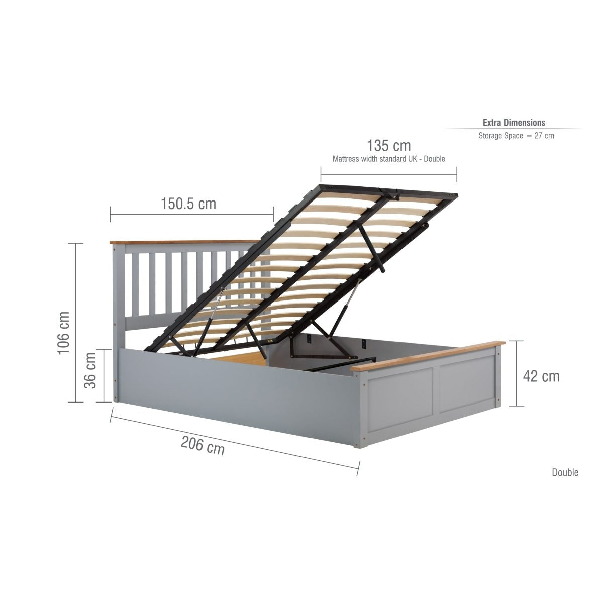 2026 Phoenix Ottoman Bed - Stone Grey