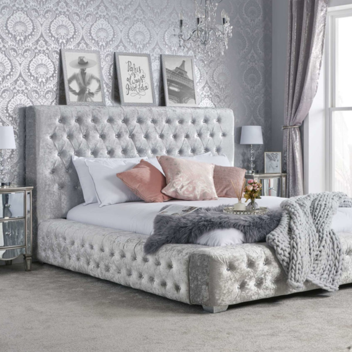 2026 Grande Fabric Bed - Steel Crushed Velvet