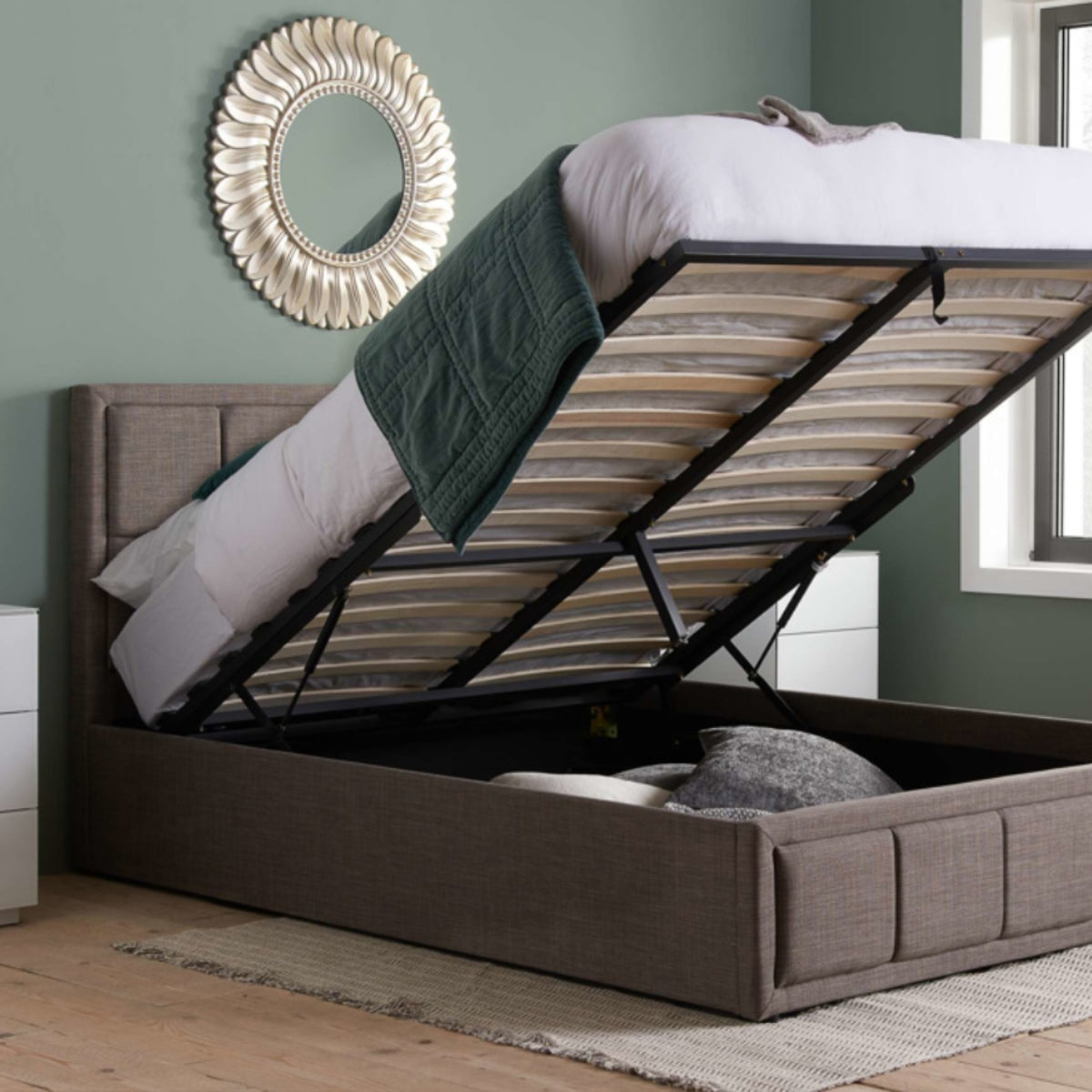 2026 Hannover Fabric Ottoman Bed - Grey