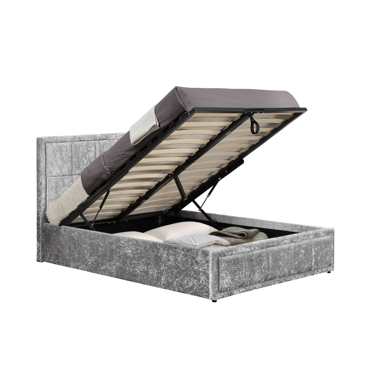 2026 Hannover Fabric Ottoman Bed - Steel Crushed