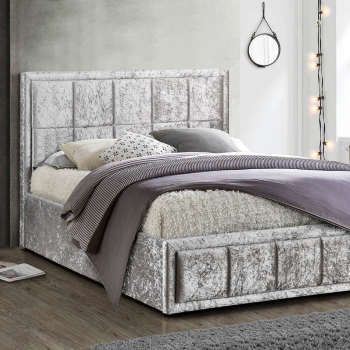 2026 Hannover Fabric Ottoman Bed - Steel Crushed