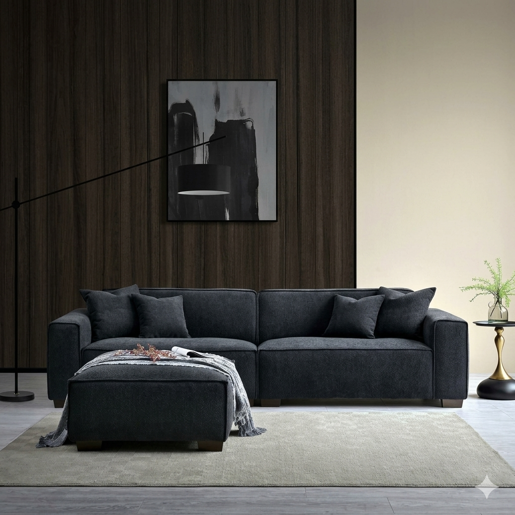 2026 Dunkeld 4 Seater Sofa - Midnight Boucle - Nimbus Beds