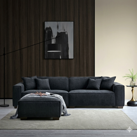 2026 Dunkeld 4 Seater Sofa - Midnight Boucle - Nimbus Beds