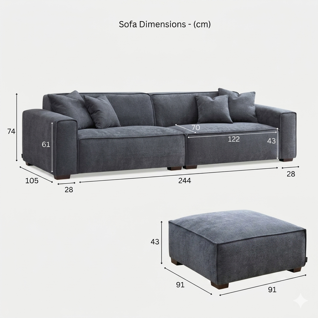 2026 Dunkeld 4 Seater Sofa - Charcoal Boucle - Nimbus Beds