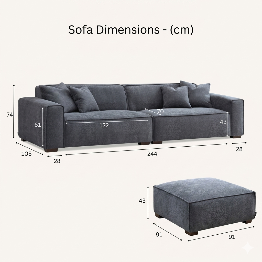 2026 Dunkeld 4 Seater Sofa - Midnight Boucle - Nimbus Beds