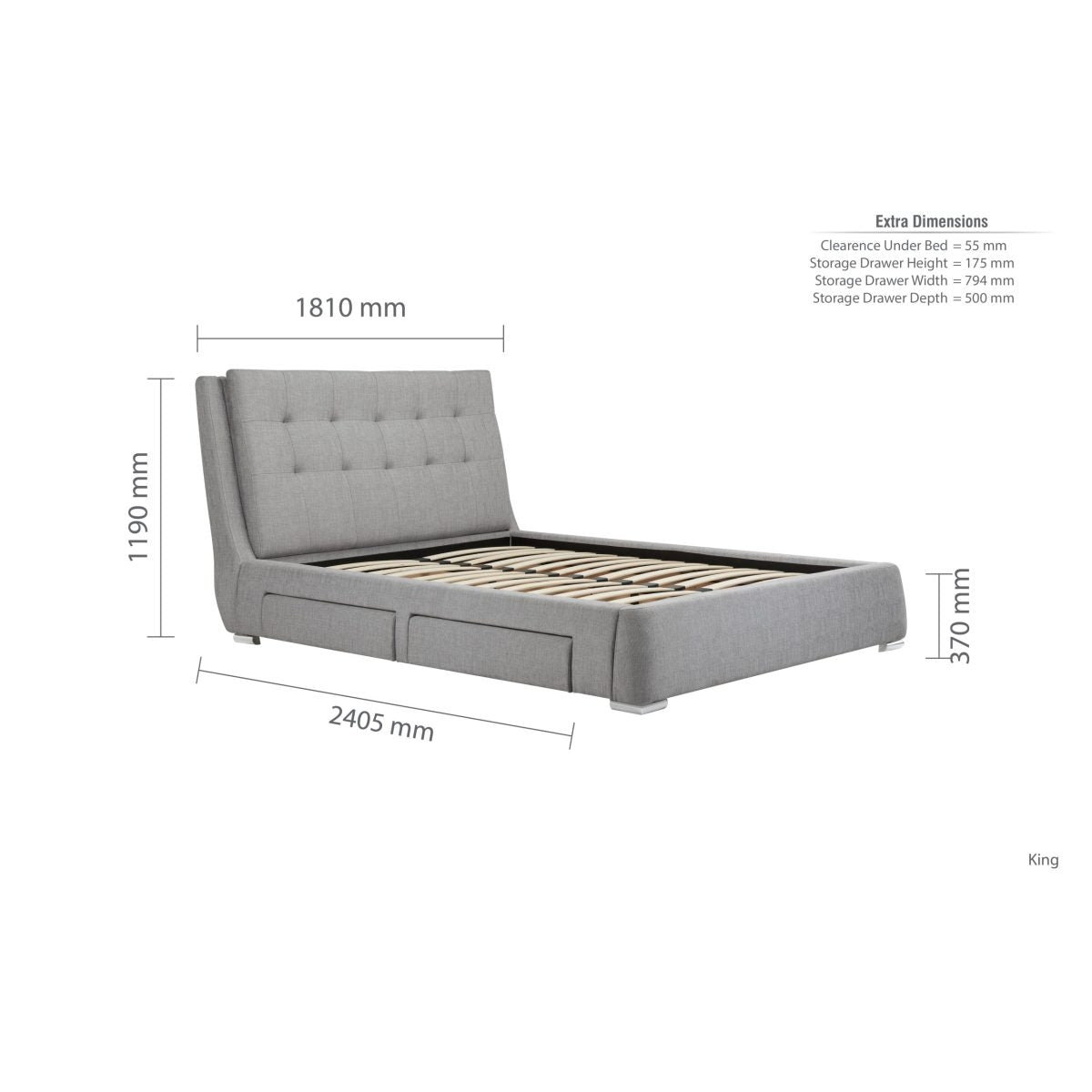2026 Mayfair Bed 4 Drawers - Grey