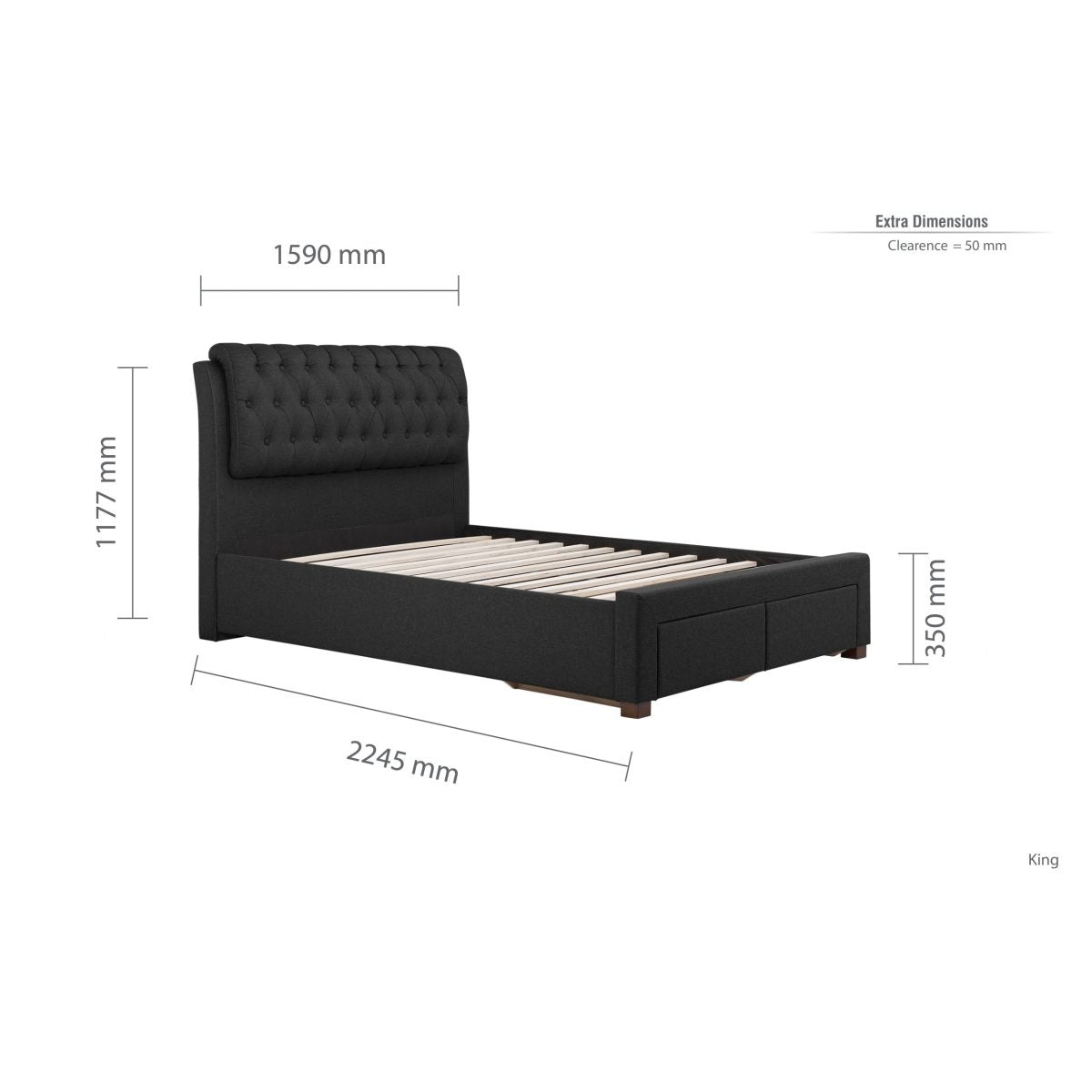 2026  Valentino 2 Drawer Bed - Charcoal