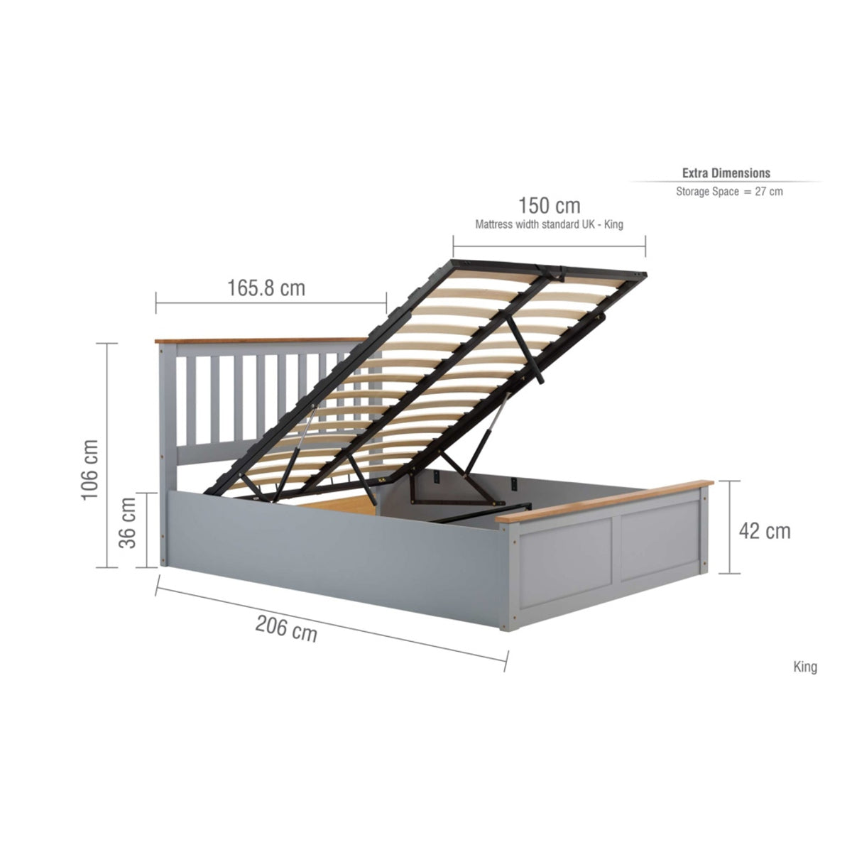 2026 Phoenix Ottoman Bed - Stone Grey
