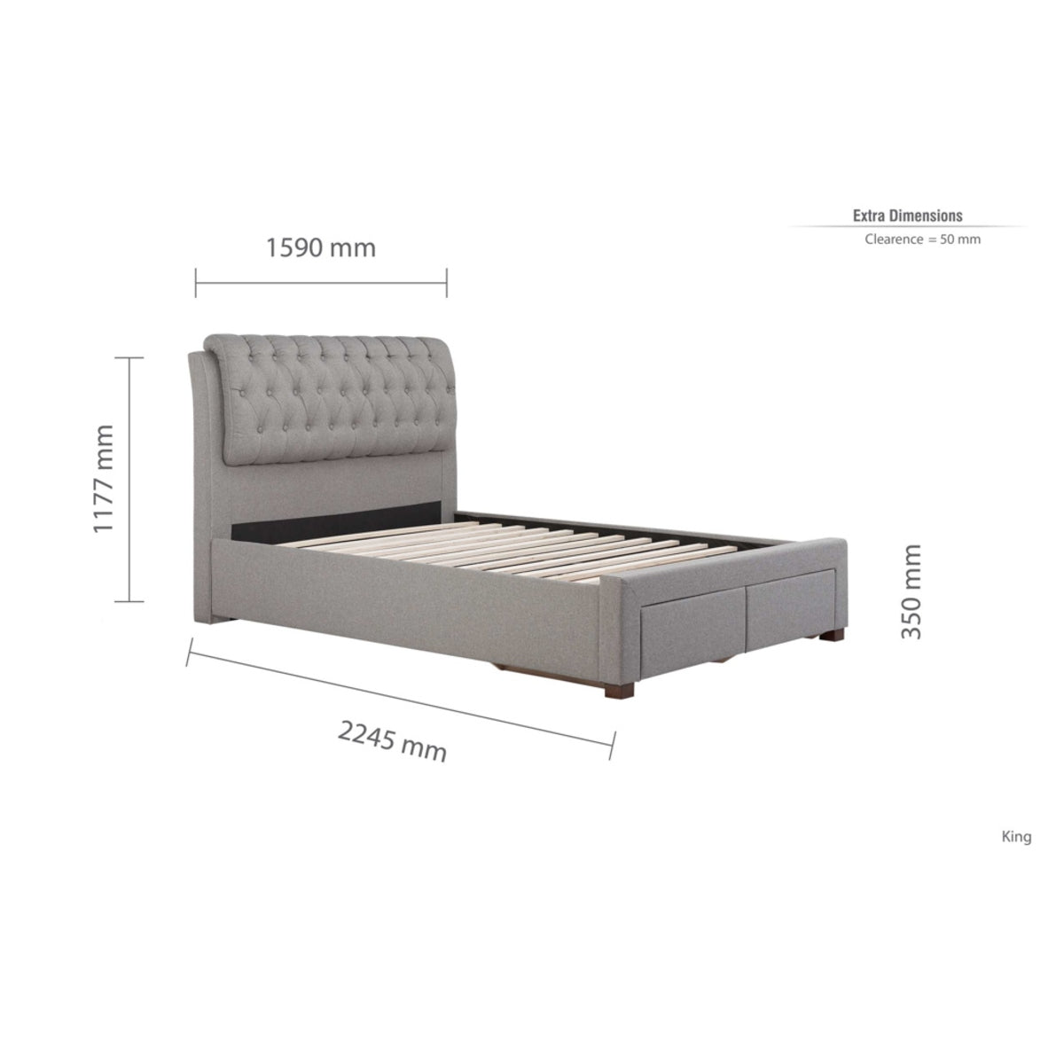 2026  Valentino 2 Drawer Bed - Grey
