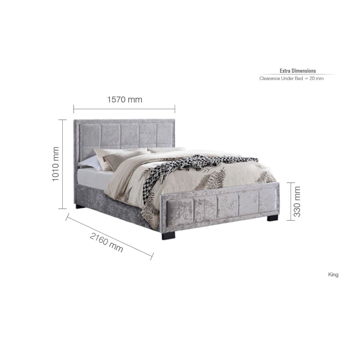 2026 Hannover Fabric Bed - Steel Crushed Velvet
