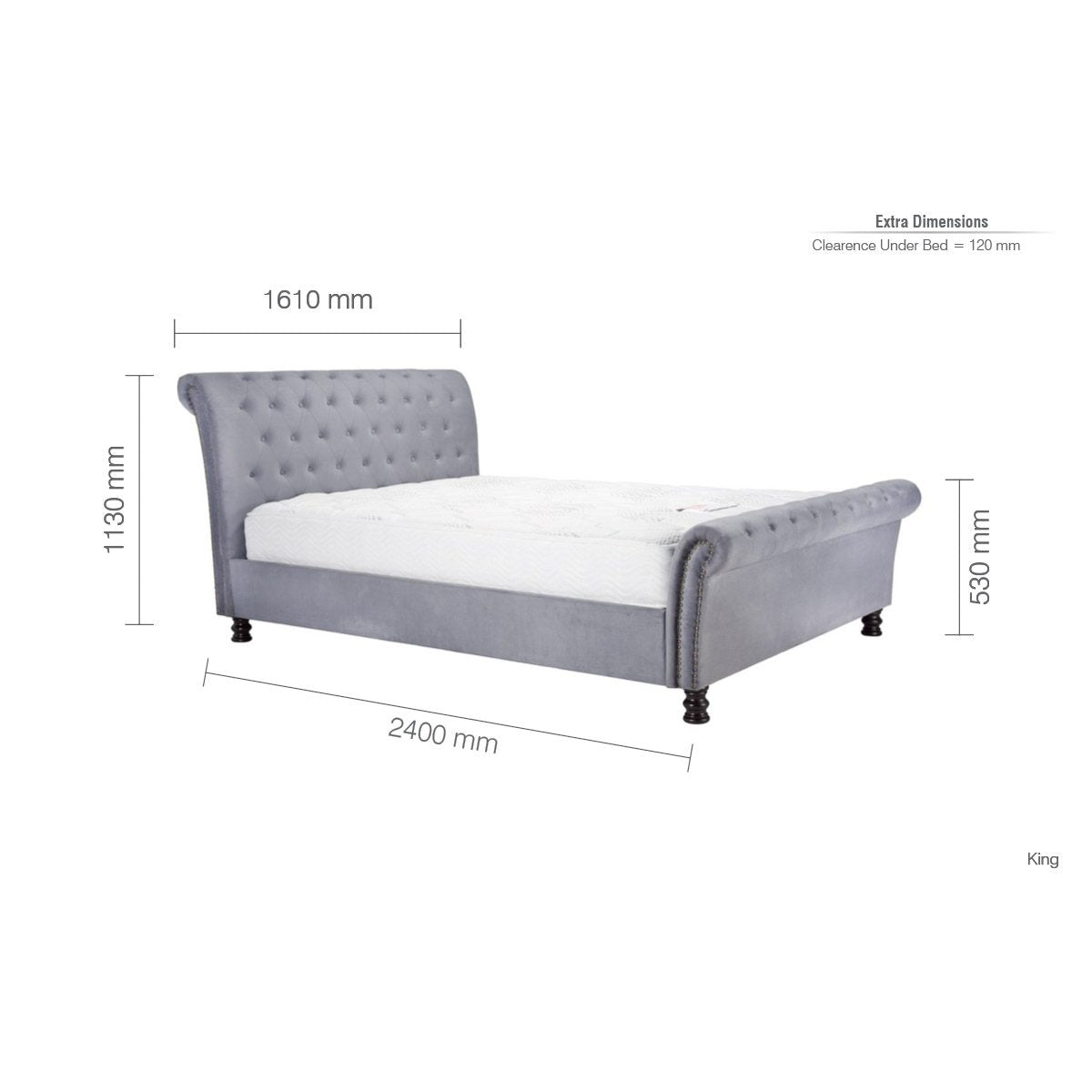 2026 Opulence Fabric Bed - Grey Velvet