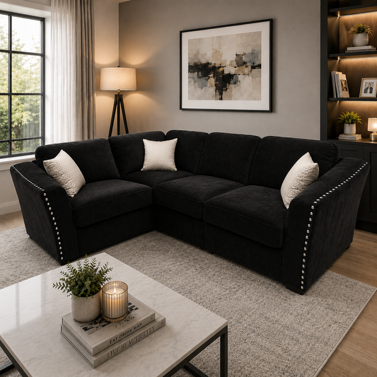 2026 Larkhall 4 piece Corner Sofa -  Ebony Black - Nimbus Beds