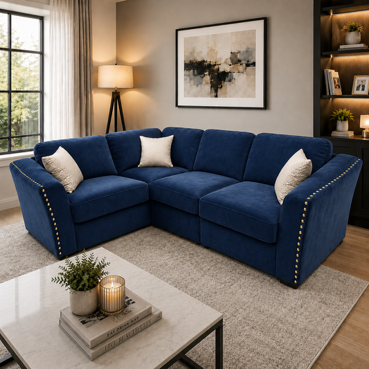 2026 Larkhall 4 piece Corner Sofa -  Marine Blue - Nimbus Beds