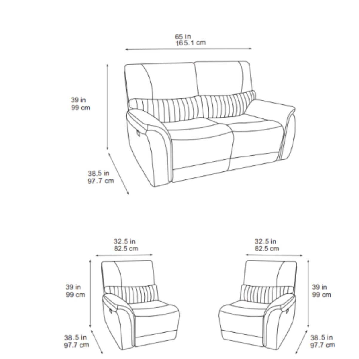 Harry 3 Seater, 2 Seater & Chair Sofa In Charcoal