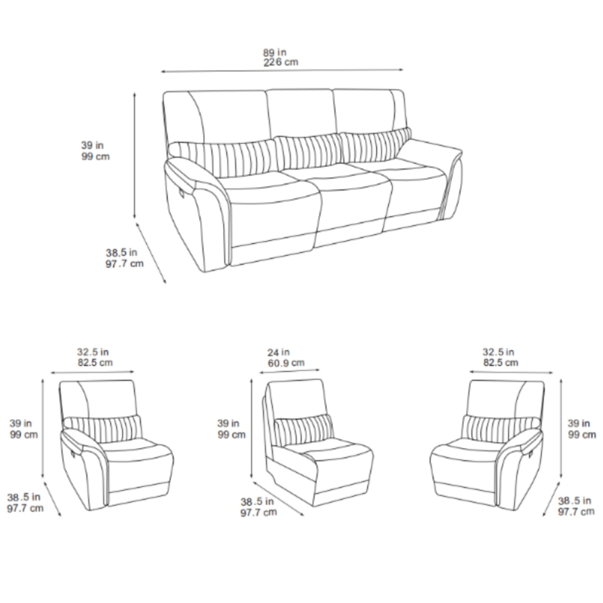 Harry 3 Seater, 2 Seater & Chair Sofa In Charcoal