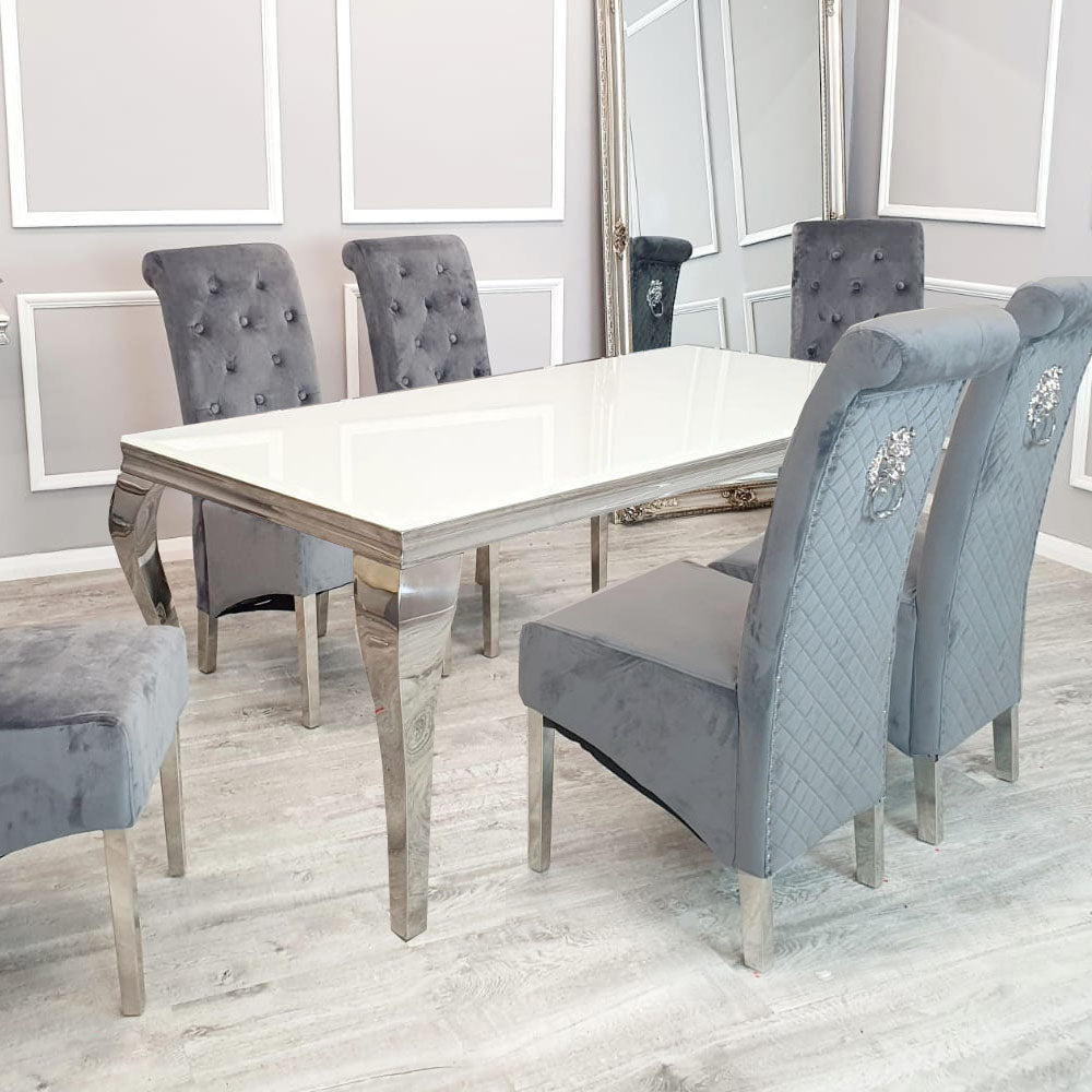 2026 Louis Chrome Dining Table in White Marble
