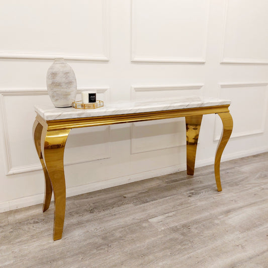 2026 Louis Gold Console Table in Polar White Sintered Stone