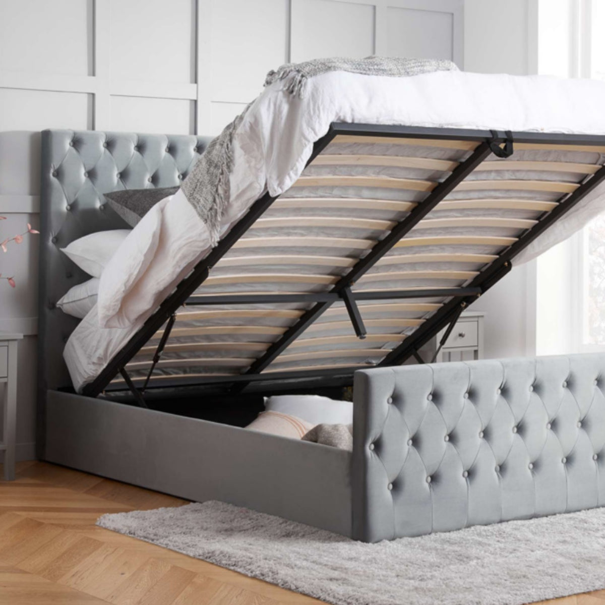 2026 Marquis Fabric Ottoman Bed - Grey Velvet