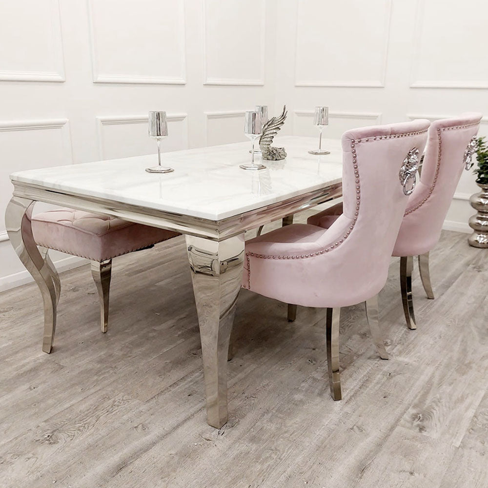 2026 Louis Chrome Dining Table in White Marble