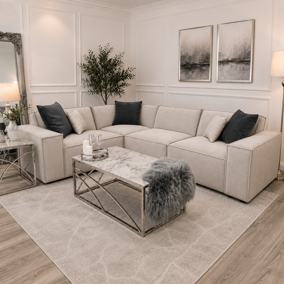 2026 Meigle Corner  Sofa -  Pebble Grey - Nimbus Beds