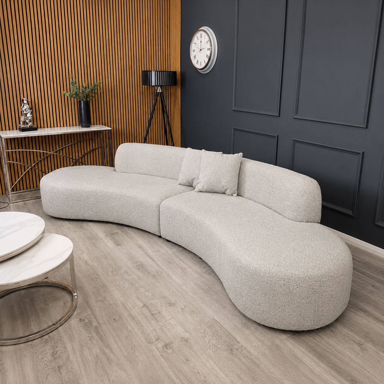 2026 Melrose Curved Sofa -  Silver Grey - Nimbus Beds