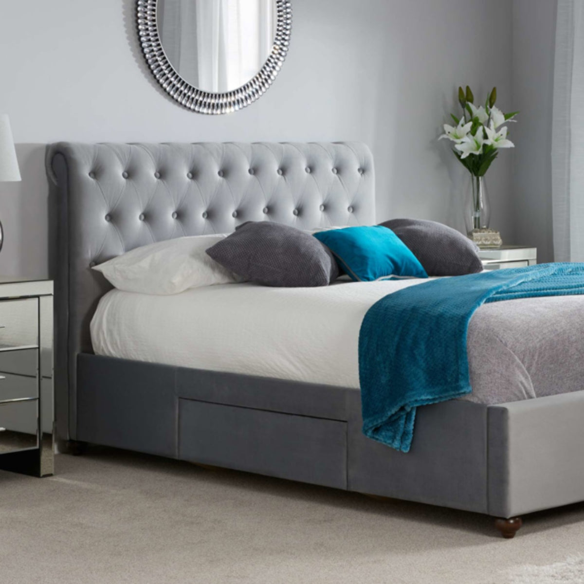 2026 Marlow Fabric Bed - Grey Velvet
