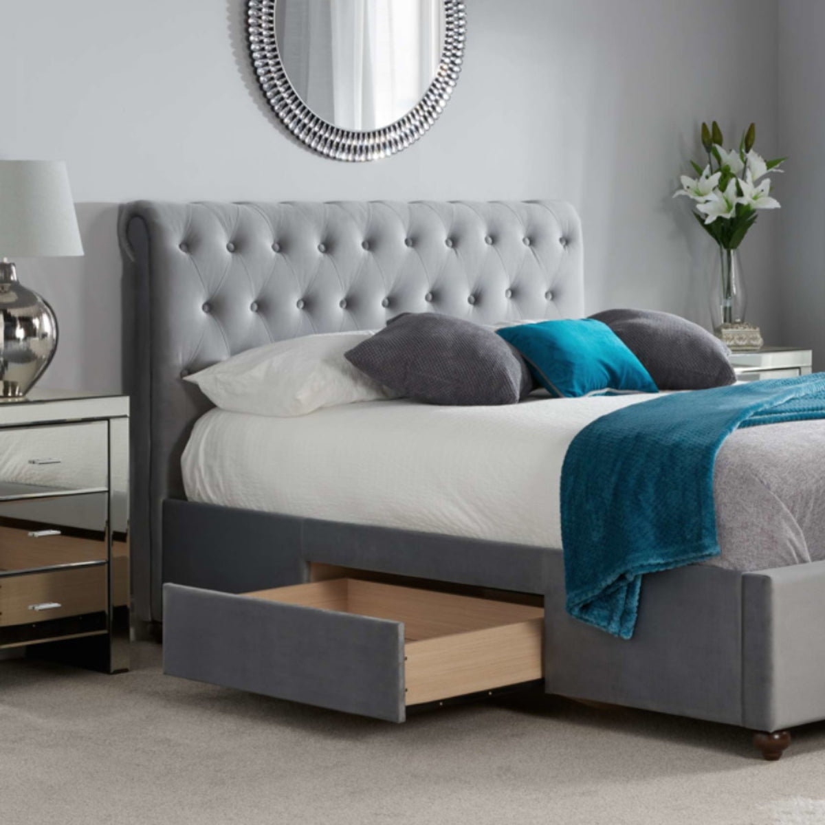 2026 Marlow Fabric Bed - Grey Velvet