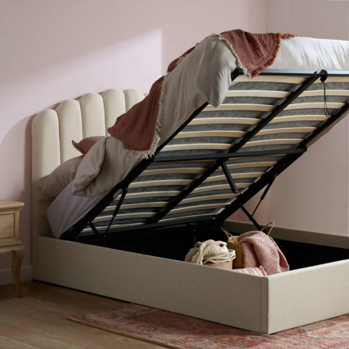 2026 Monaco Fabric Ottoman Bed - Beige
