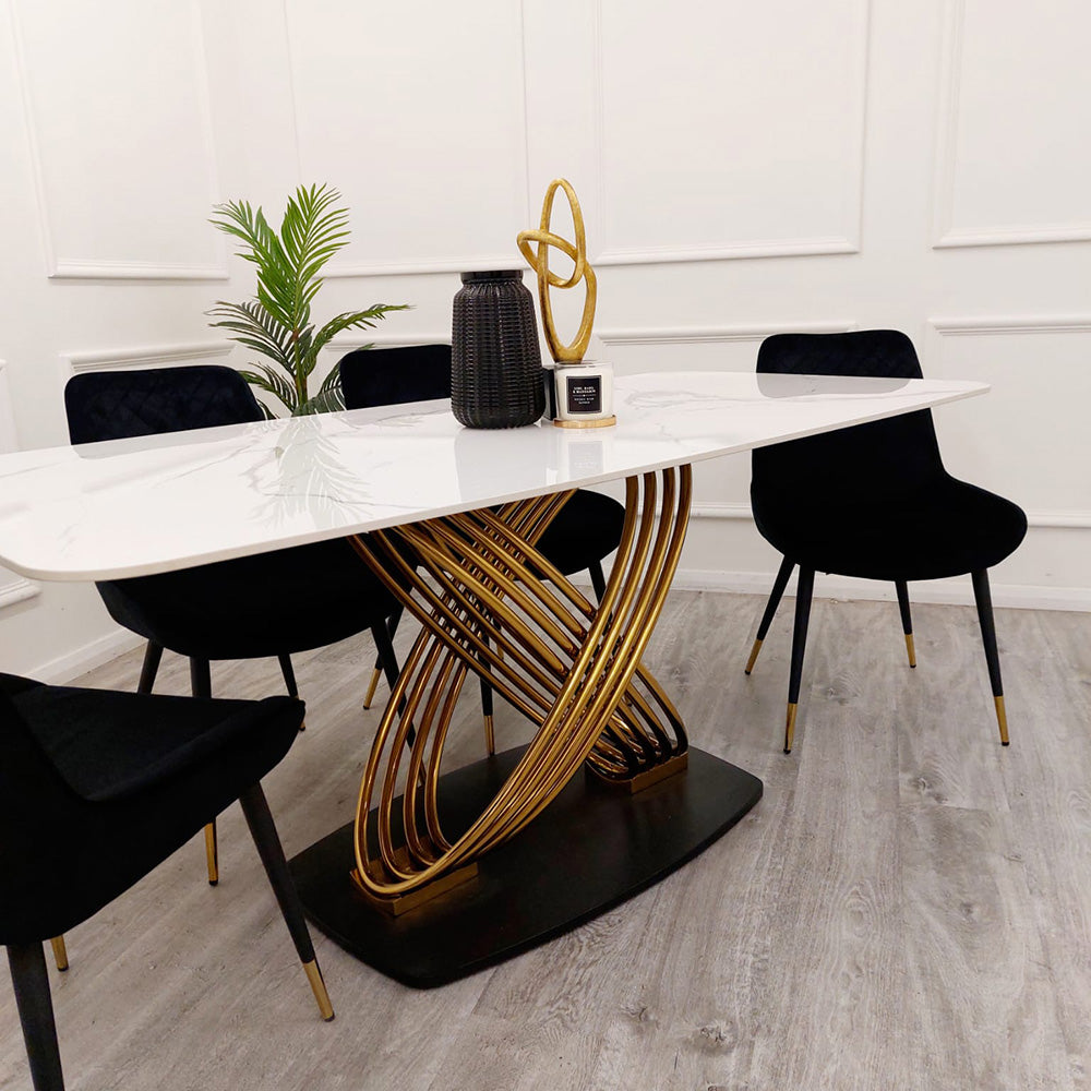 2026 Orion Gold 1.8 Dining Table with Polar White Sintered Stone Top