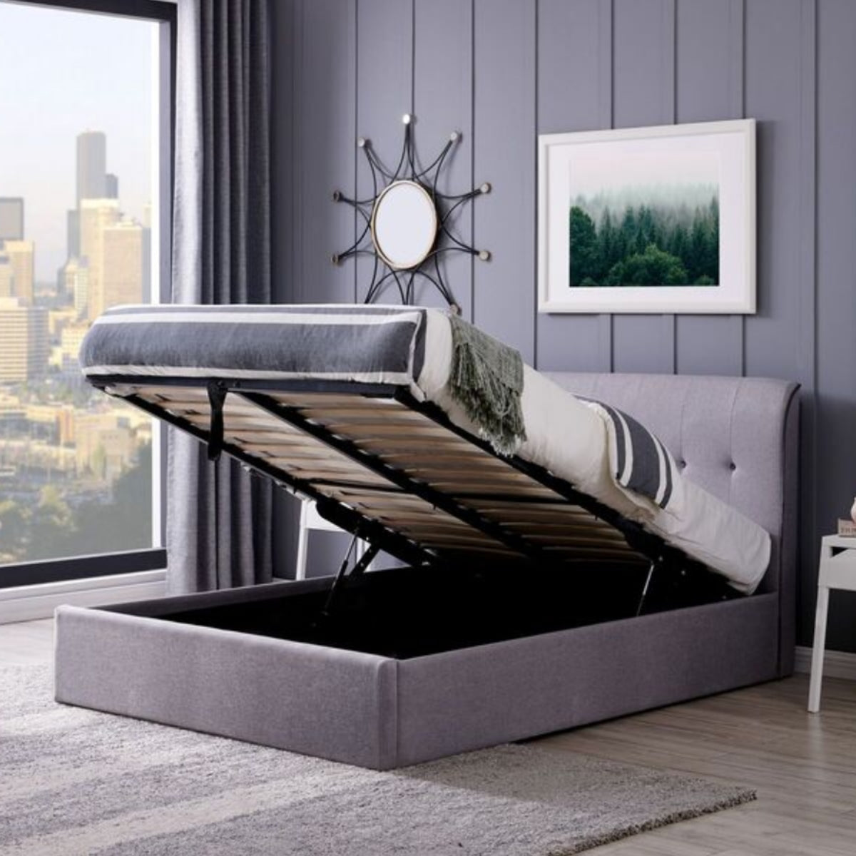 2026 Chester Fabric End Lift Ottoman Bed Frame in  Grey