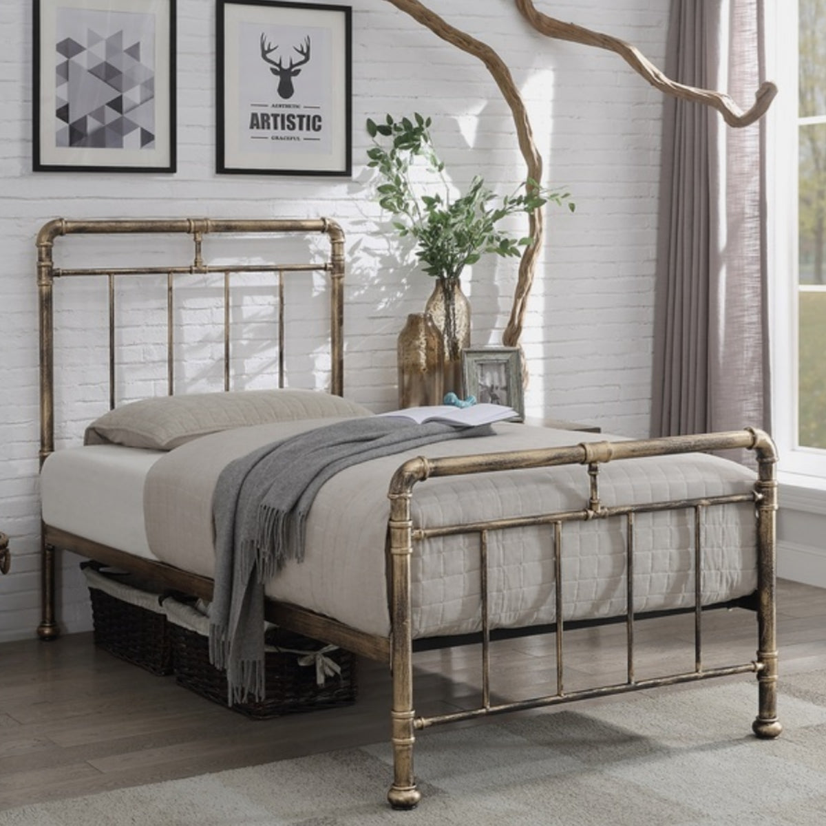 2026 Carlisle Metal Bed Frame in Antique Bronze