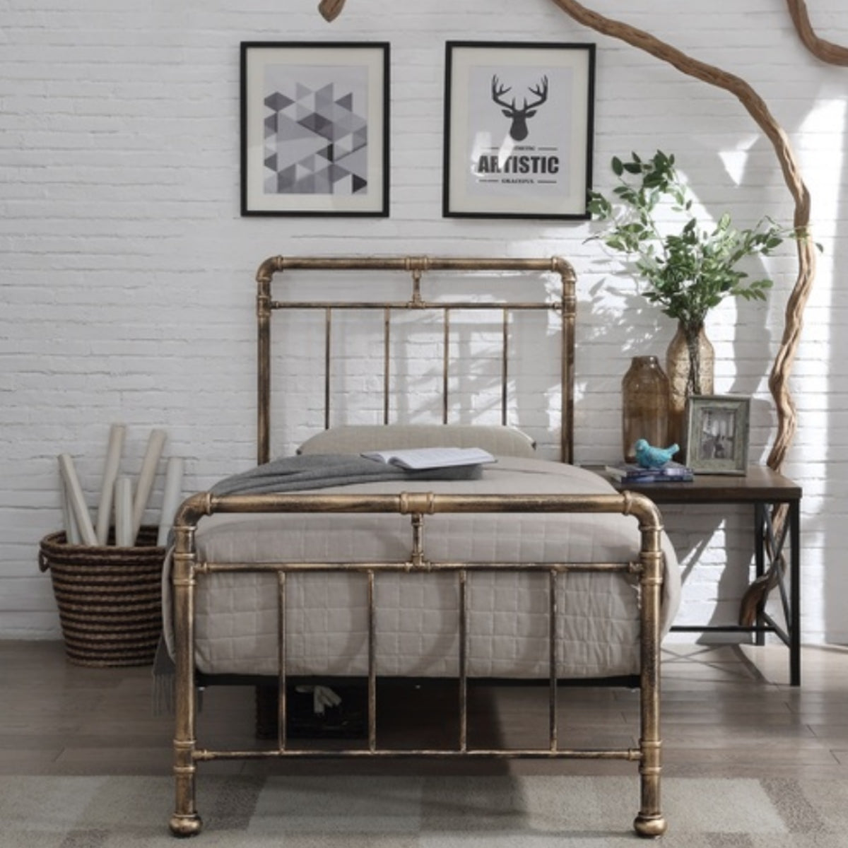 2026 Carlisle Metal Bed Frame in Antique Bronze