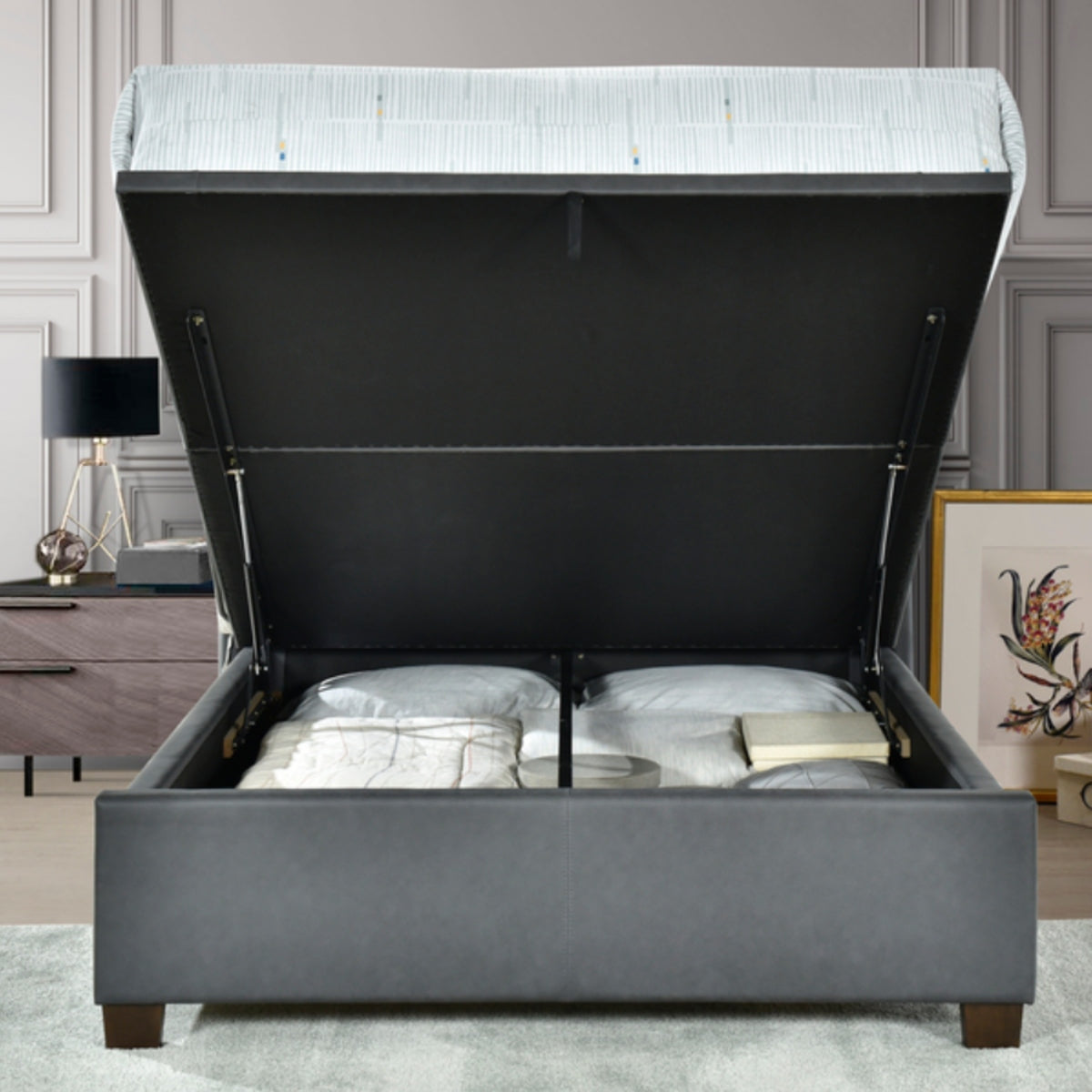 2026 Athena Fabric Ottoman Bed Frame in Grey