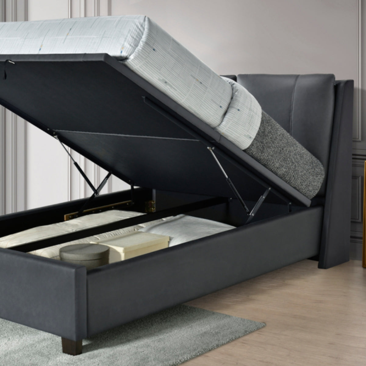 2026 Athena Fabric Ottoman Bed Frame in Grey