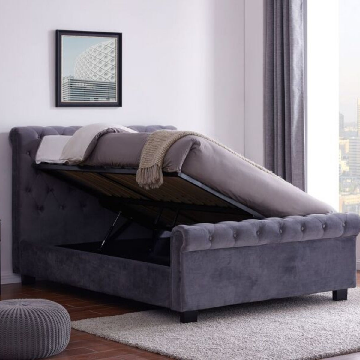 2026 Wakefield Fabric Ottoman Bed Frame in  Grey