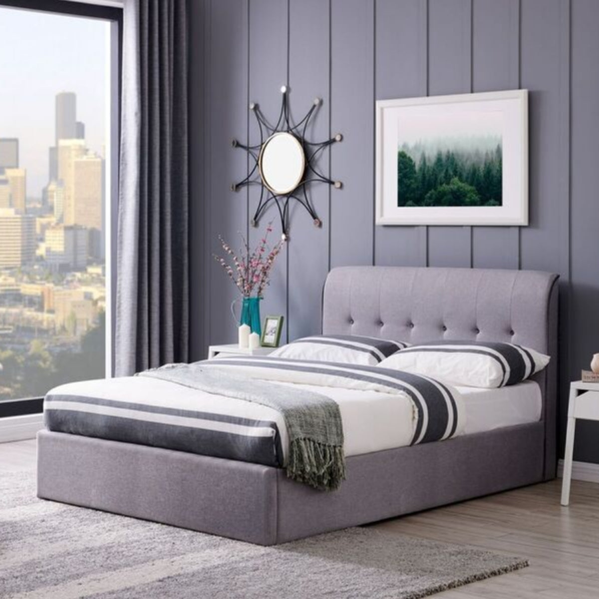 2026 Chester Fabric End Lift Ottoman Bed Frame in  Grey