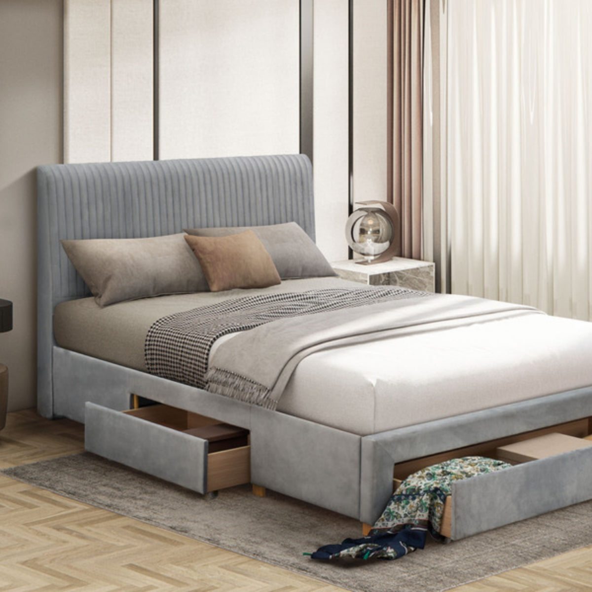 2026 Derby Fabric Bed Frame in Grey