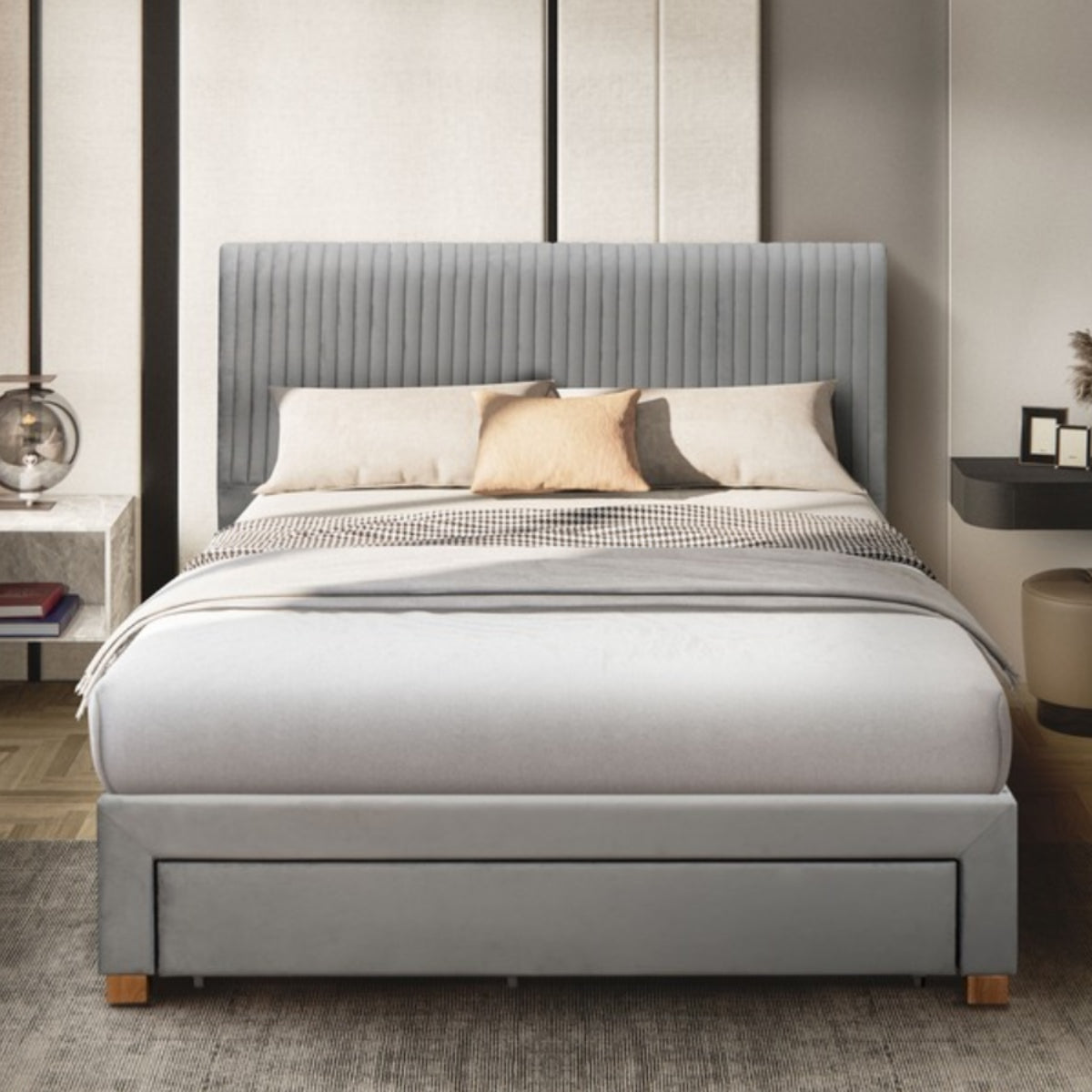 2026 Derby Fabric Bed Frame in Grey