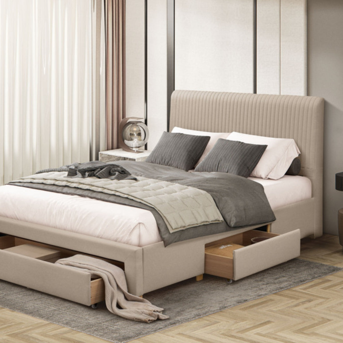2026 Derby Fabric Bed Frame in Linen