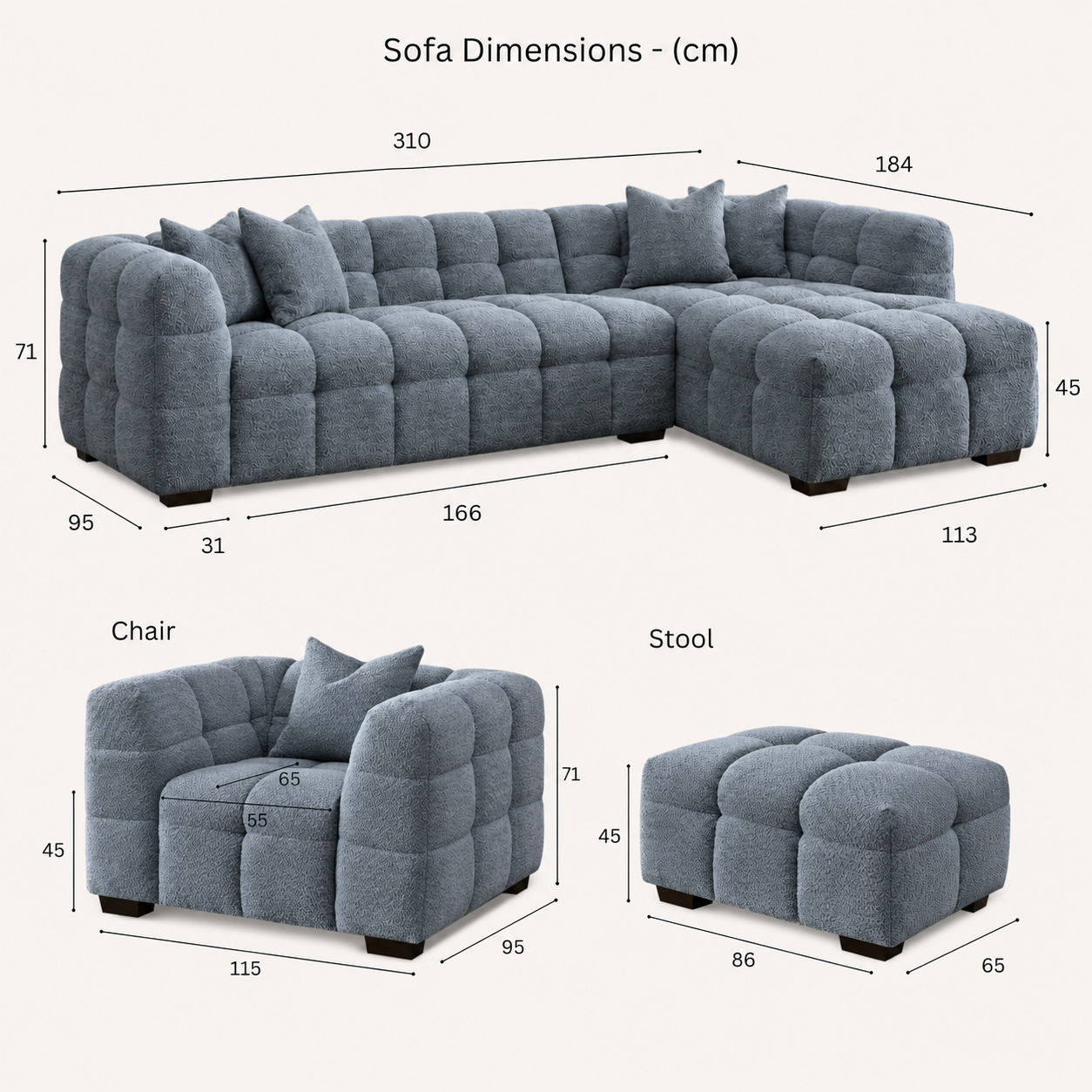 2026 Aubrey Stool -  Iron Boucle (Image Edit) - Nimbus Beds